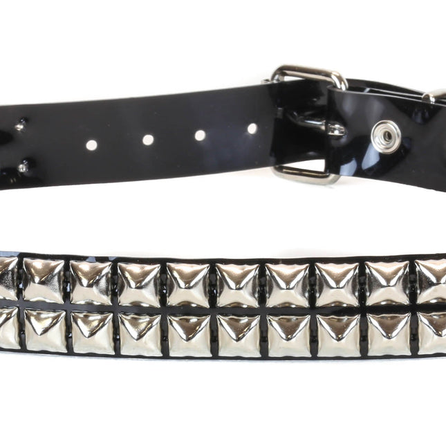 BT117VN-BLK 2 ROW PYRAMID STUD BLACK VINYL BELT