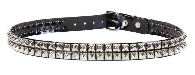 BT117VN-BLK 2 ROW PYRAMID STUD BLACK VINYL BELT