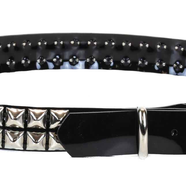 BT117VN-BLK 2 ROW PYRAMID STUD BLACK VINYL BELT