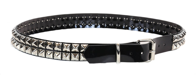 BT117VN-BLK 2 ROW PYRAMID STUD BLACK VINYL BELT