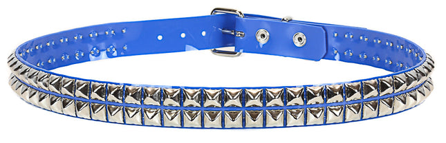 BT117VN-BLU 2 ROW PYRAMID STUD BLUE VINYL BELT