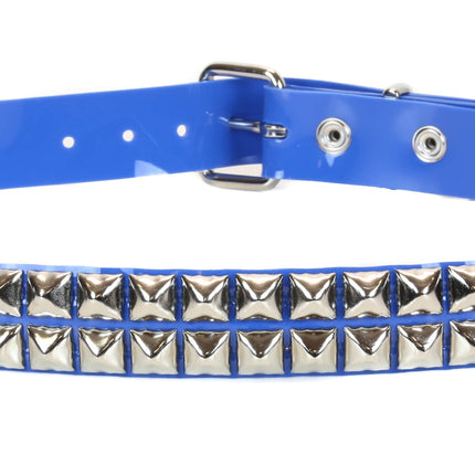 BT117VN-BLU 2 ROW PYRAMID STUD BLUE VINYL BELT