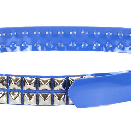 BT117VN-BLU 2 ROW PYRAMID STUD BLUE VINYL BELT