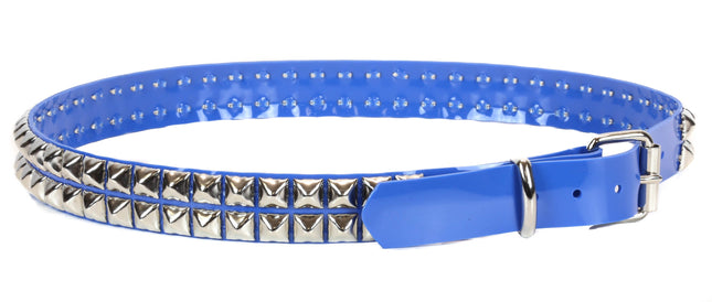 BT117VN-BLU 2 ROW PYRAMID STUD BLUE VINYL BELT