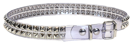 BT117VN-CLR 2 ROW PYRAMID STUD  CLEAR VINYL BELT