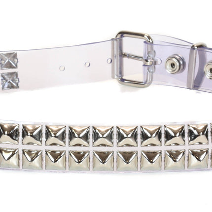 BT117VN-CLR 2 ROW PYRAMID STUD  CLEAR VINYL BELT