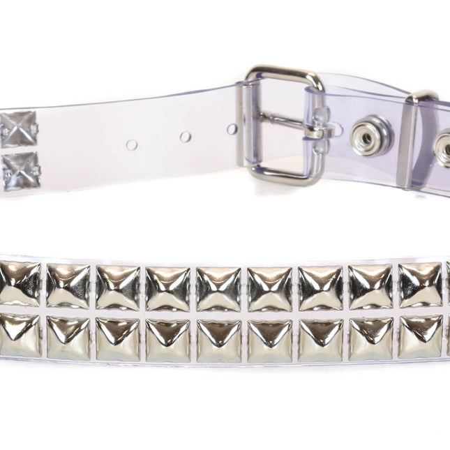 BT117VN-CLR 2 ROW PYRAMID STUD  CLEAR VINYL BELT