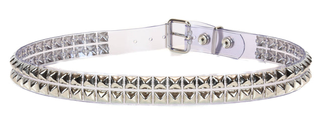 BT117VN-CLR 2 ROW PYRAMID STUD  CLEAR VINYL BELT