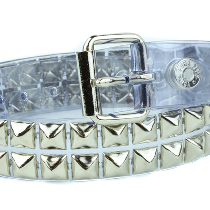 BT117VN-CLR 2 ROW PYRAMID STUD  CLEAR VINYL BELT