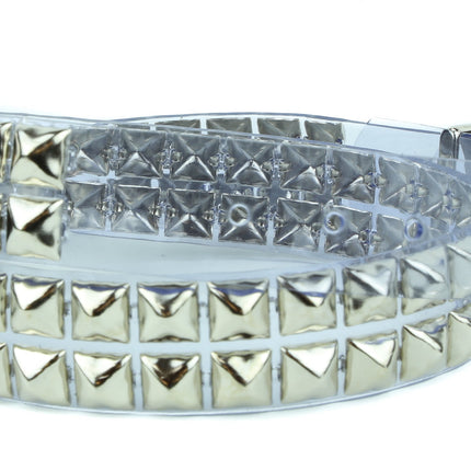 BT117VN-CLR 2 ROW PYRAMID STUD  CLEAR VINYL BELT