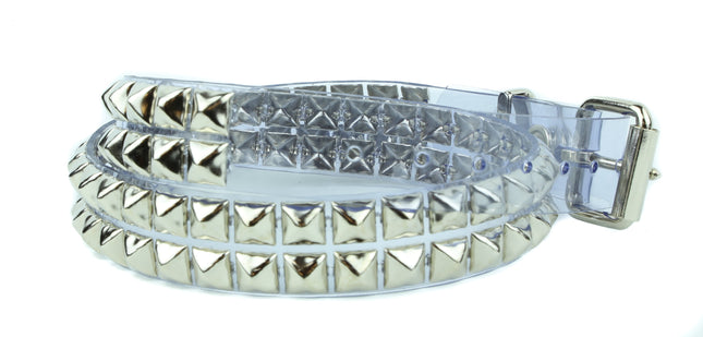 BT117VN-CLR 2 ROW PYRAMID STUD  CLEAR VINYL BELT