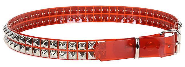 BT117VN-RED 2 ROW PYRAMID STUD RED VINYL BELT