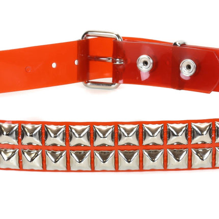 BT117VN-RED 2 ROW PYRAMID STUD RED VINYL BELT