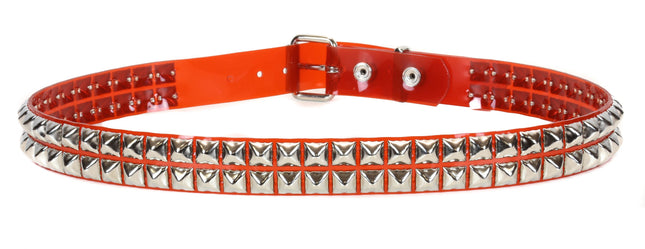 BT117VN-RED 2 ROW PYRAMID STUD RED VINYL BELT