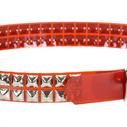 BT117VN-RED 2 ROW PYRAMID STUD RED VINYL BELT