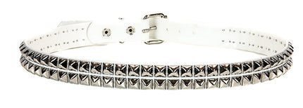 BT117VN-WHT 2 ROW PYRAMID STUD WHITE VINYL BELT