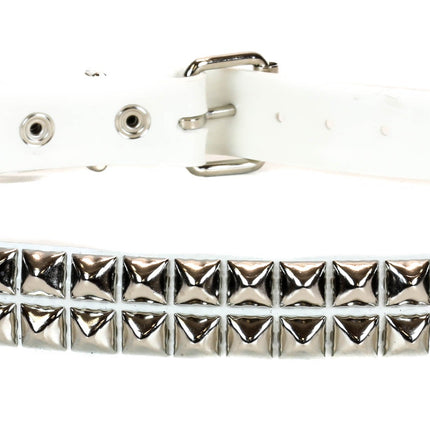 BT117VN-WHT 2 ROW PYRAMID STUD WHITE VINYL BELT