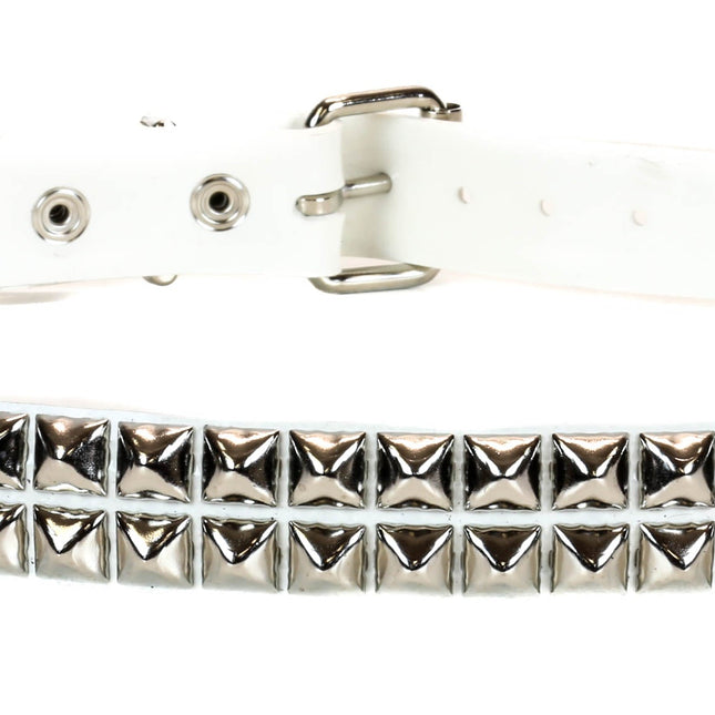 BT117VN-WHT 2 ROW PYRAMID STUD WHITE VINYL BELT