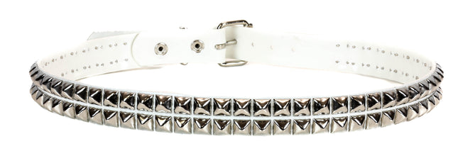 BT117VN-WHT 2 ROW PYRAMID STUD WHITE VINYL BELT