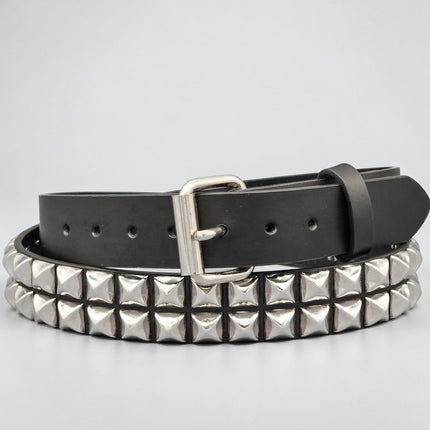 BT117 2 ROW PYRAMID STUDDED BELT FUNK LOGO SANP OFF 1 1/4" WIDE * BEST SELLER