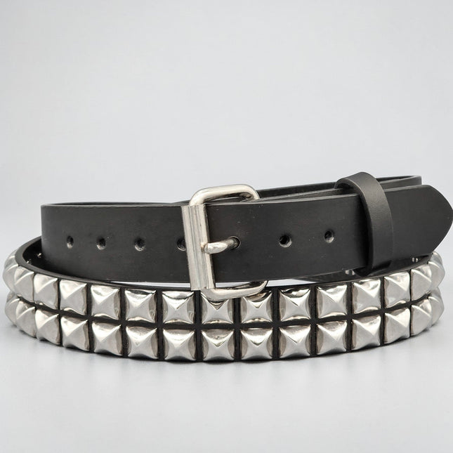 BT117 2 ROW PYRAMID STUDDED BELT FUNK LOGO SANP OFF 1 1/4" WIDE * BEST SELLER