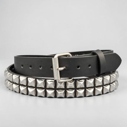 BT117 2 ROW PYRAMID STUDDED BELT FUNK LOGO SANP OFF 1 1/4" WIDE * BEST SELLER