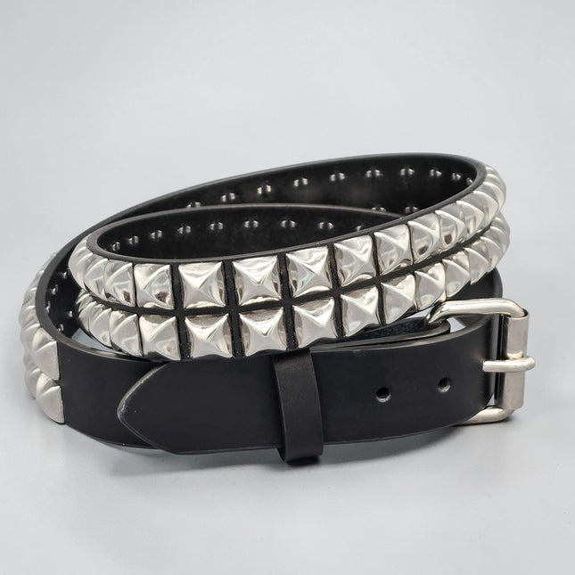BT117US  FULL GRAIN LEATHER 2 ROW PYRAMID STUD BELT