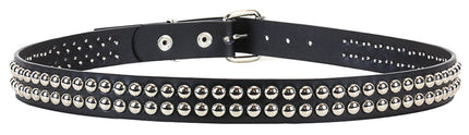 BT120 2 ROW ROUND STUD BLACK LEATHER BELT
