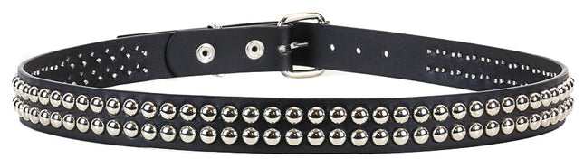 BT120 2 ROW ROUND STUD BLACK LEATHER BELT
