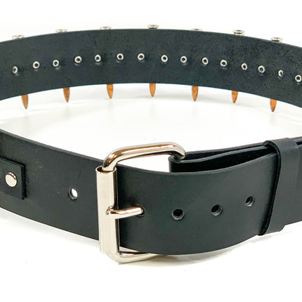BT121NIC-COP BLACK LEATHER BELT, NICKEL SHELL BULLETS