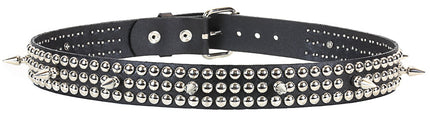 BT122 2 ROW ROUND STUD & SPIKE BLACK LEATHER BELT