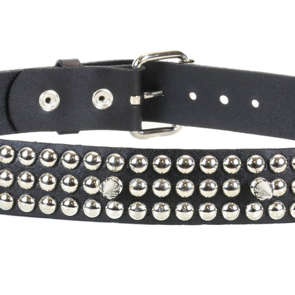 BT122 2 ROW ROUND STUD & SPIKE BLACK LEATHER BELT