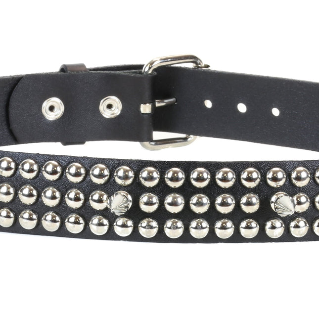BT122 2 ROW ROUND STUD & SPIKE BLACK LEATHER BELT