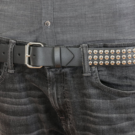 BT123VG  PREMIUM VEGAN LEATHER 3 ROW ROUND STUDDED BELT