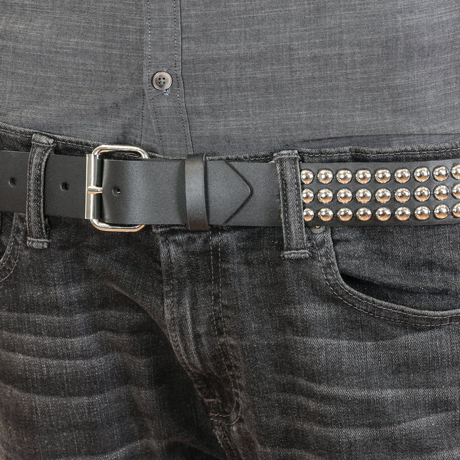 BT123VG  PREMIUM VEGAN LEATHER 3 ROW ROUND STUDDED BELT
