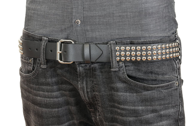 BT123VG  PREMIUM VEGAN LEATHER 3 ROW ROUND STUDDED BELT