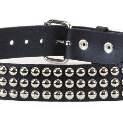 BT123 3 ROW ROUND STUD BLACK LEATHER BELT