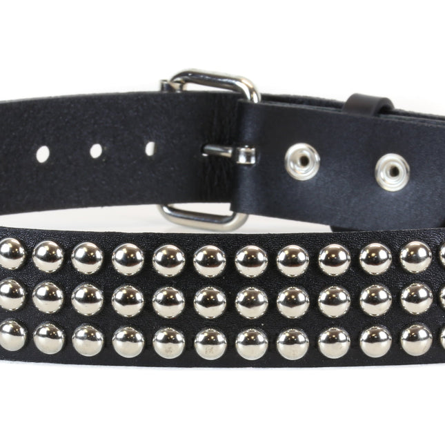 BT123 3 ROW ROUND STUD BLACK LEATHER BELT