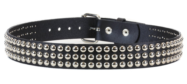 BT123 3 ROW ROUND STUD BLACK LEATHER BELT
