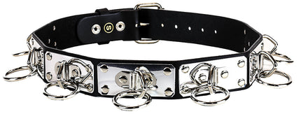 BT125 MEDIUM RING METAL PLATE BLACK LEATHER BELT