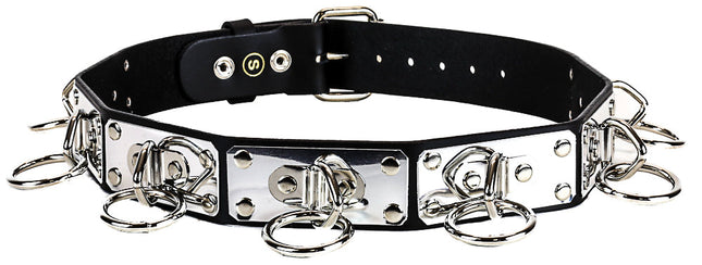BT125 MEDIUM RING METAL PLATE BLACK LEATHER BELT