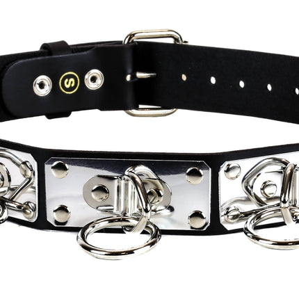 BT125 MEDIUM RING METAL PLATE BLACK LEATHER BELT