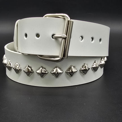 BT126-175 WHT GENUINE WHITE LEATHER 1 DIAMOND STUDDED BELT