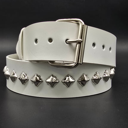 BT126-175 WHT GENUINE WHITE LEATHER 1 DIAMOND STUDDED BELT