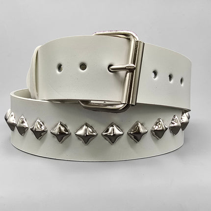 BT126-175 WHT GENUINE WHITE LEATHER 1 DIAMOND STUDDED BELT