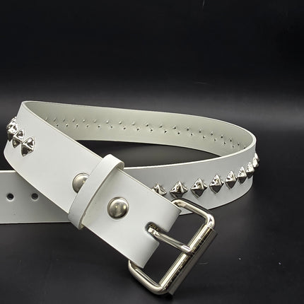 BT126-175 WHT GENUINE WHITE LEATHER 1 DIAMOND STUDDED BELT