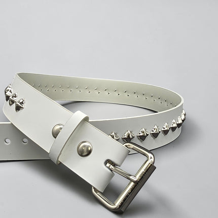 BT126-175 WHT GENUINE WHITE LEATHER 1 DIAMOND STUDDED BELT