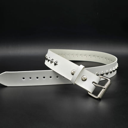 BT126-175 WHT GENUINE WHITE LEATHER 1 DIAMOND STUDDED BELT