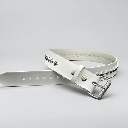 BT126-175 WHT GENUINE WHITE LEATHER 1 DIAMOND STUDDED BELT