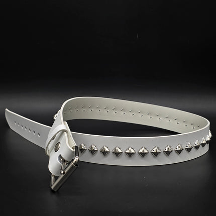 BT126-175 WHT GENUINE WHITE LEATHER 1 DIAMOND STUDDED BELT